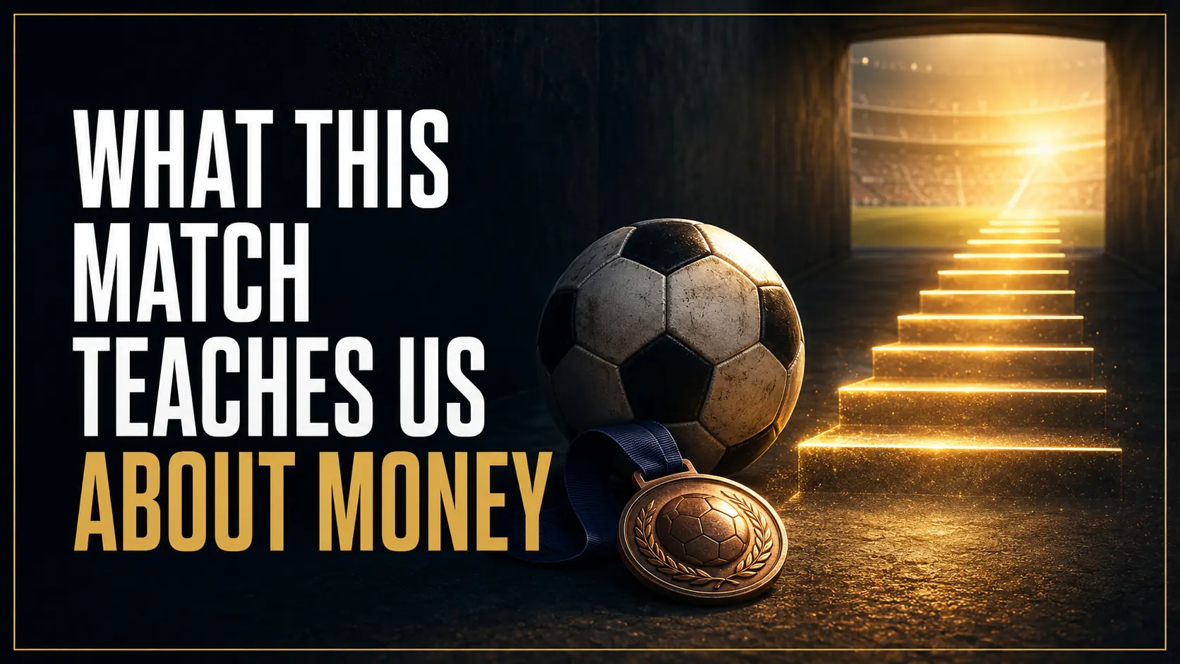 A football, bronze medal and golden steps represent the long-term money lessons of the World Cup match.