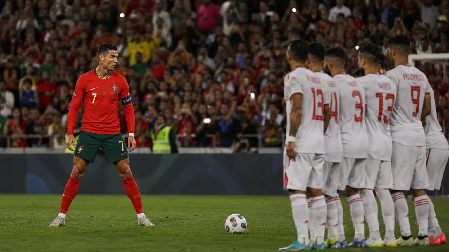 Cristiano Ronaldo preparing a free kick for Portugal at the 2026 World Cup