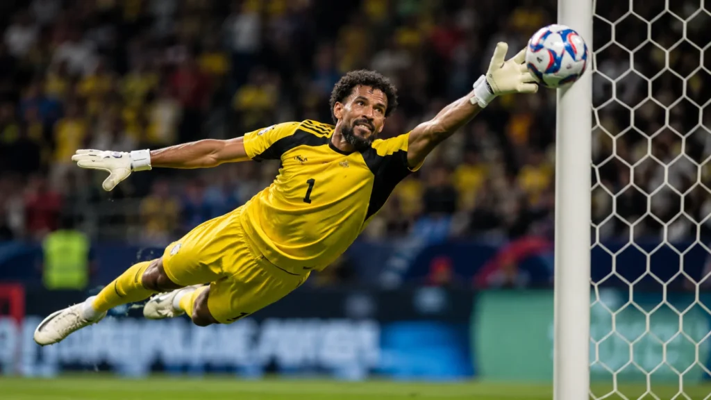 Vozinha making a save for Cape Verde during the 2026 World Cup