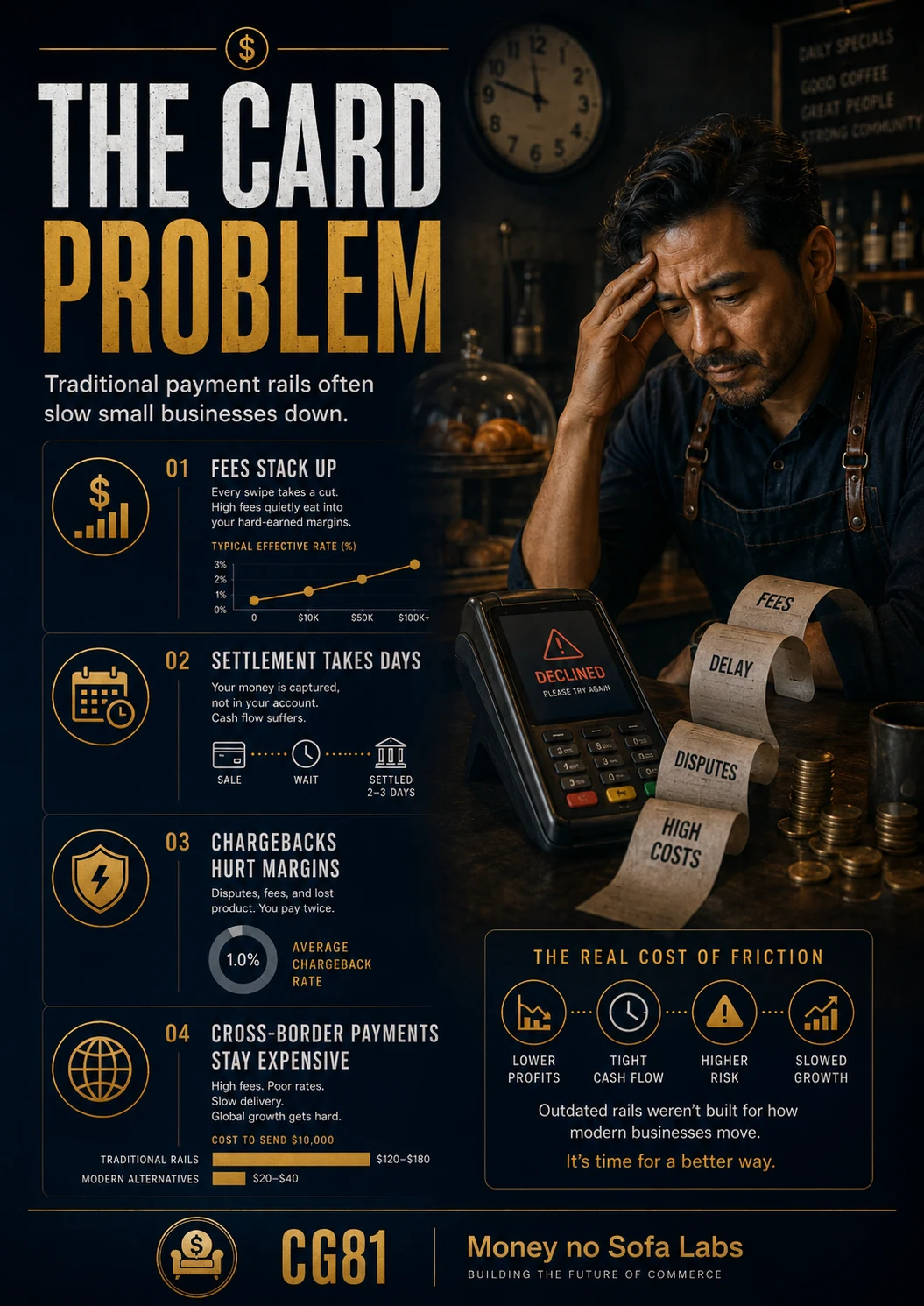 International card payment showing fees foreign exchange delays and chargeback risk