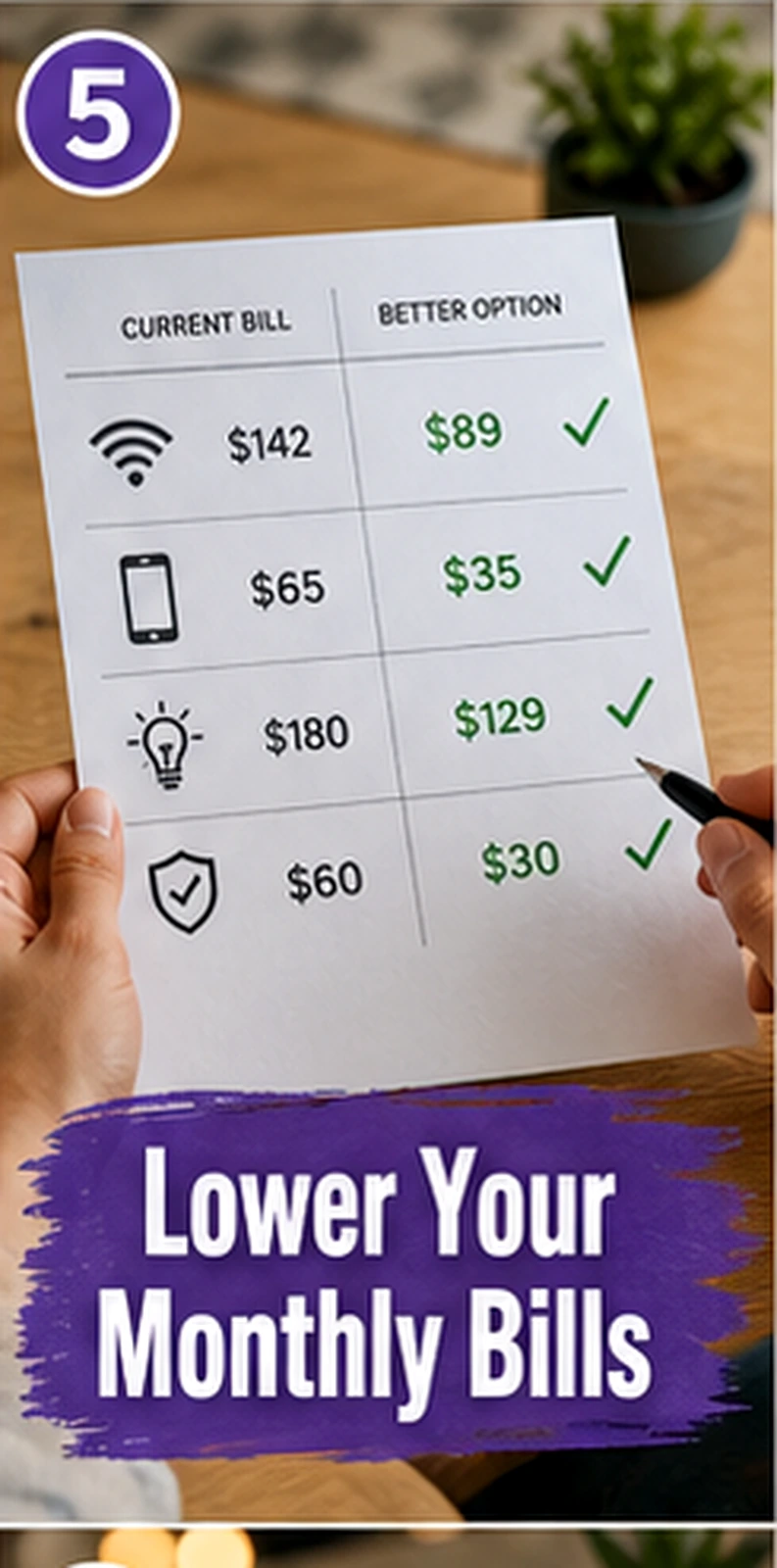Comparison sheet showing lower household bills