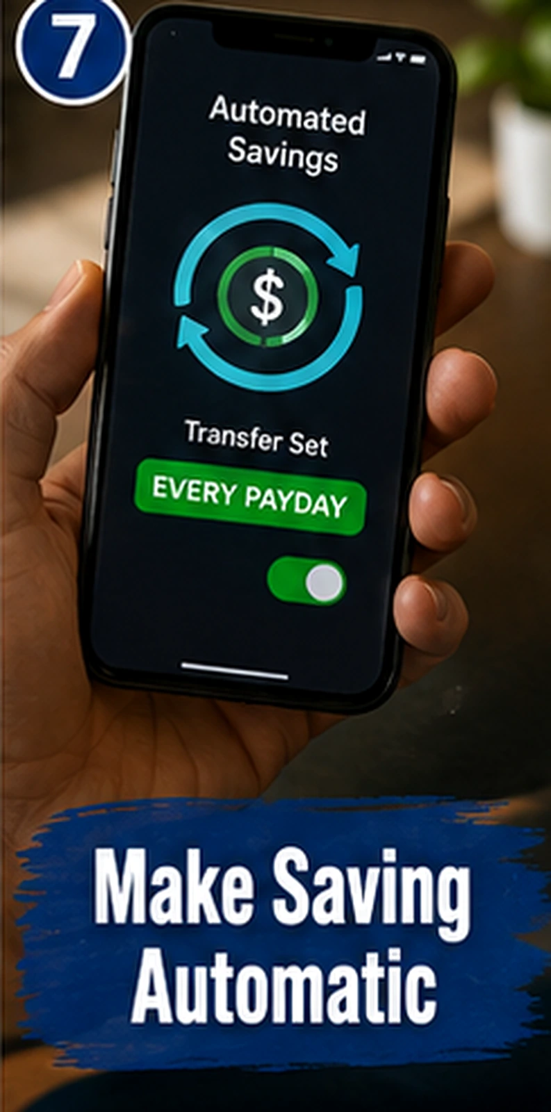 Phone screen showing automated saving transfer
