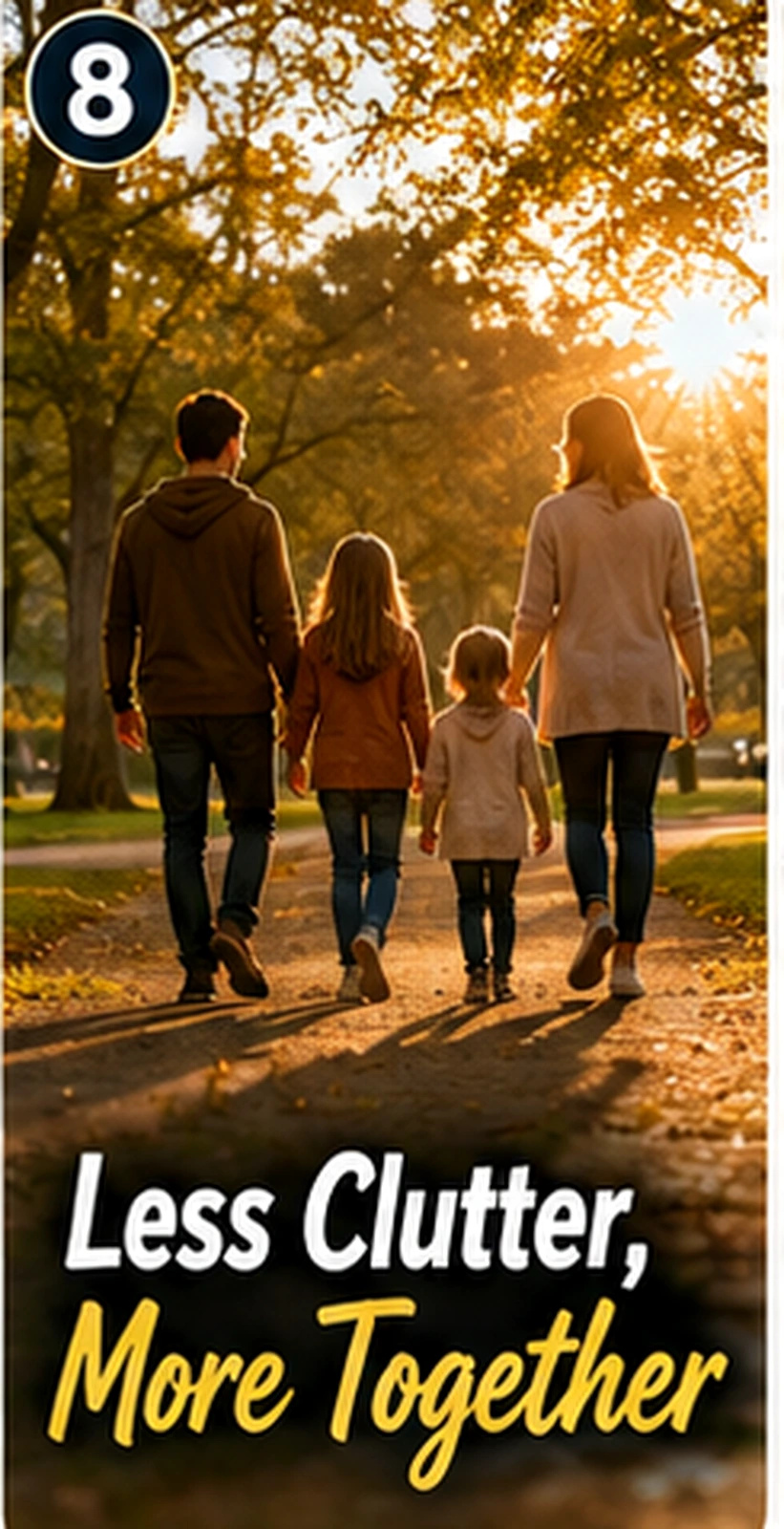 Family walking outdoors at golden hour