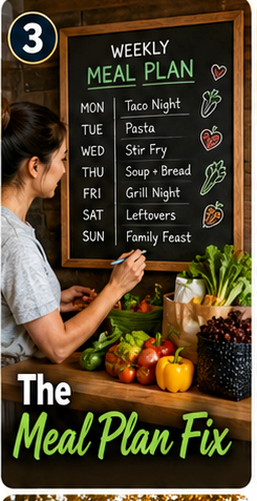 Family meal planning board with fresh ingredients