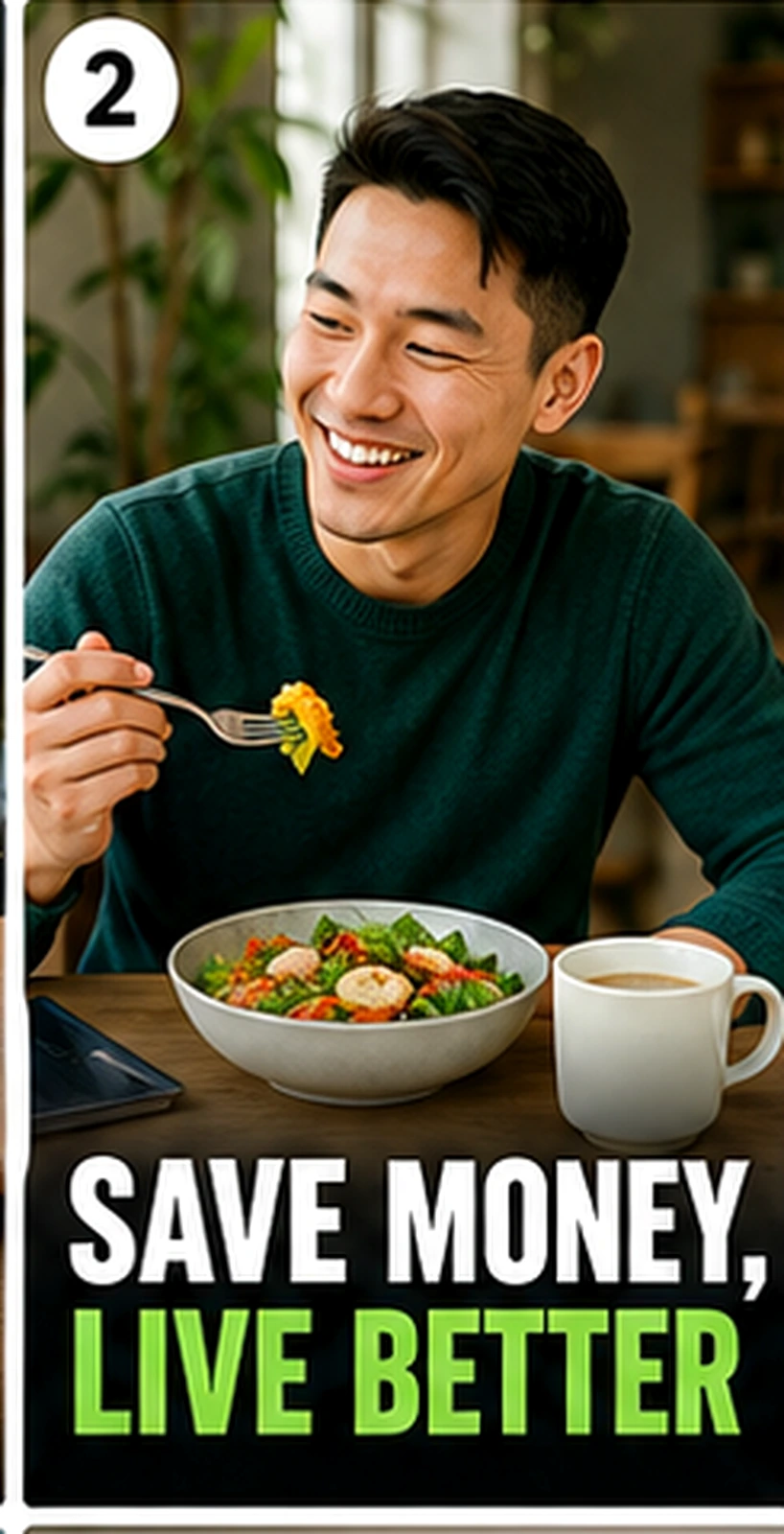Person enjoying a simple healthy meal, quality-of-life saving concept