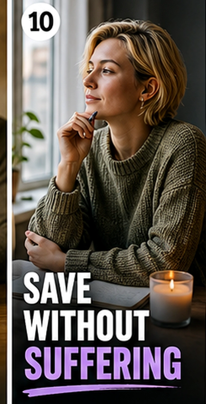 Calm person reflecting near window, sustainable saving concept