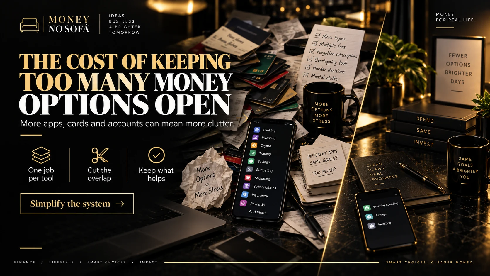 Money no Sofá — too many money options