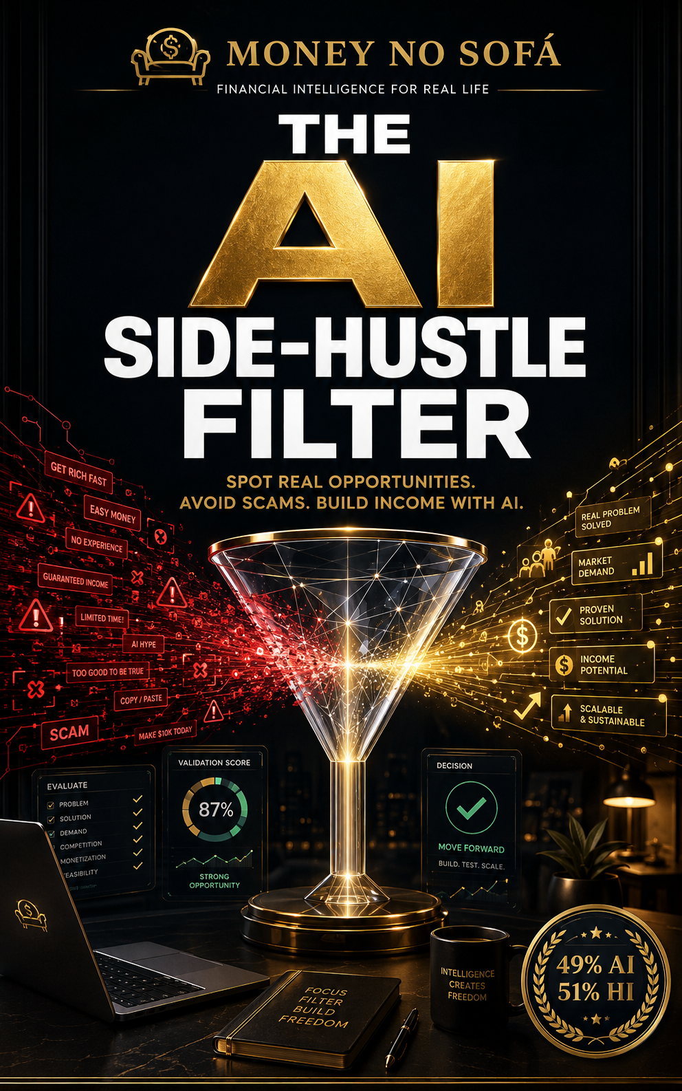 The AI Side-Hustle Filter — Money no Sofá premium ebook cover