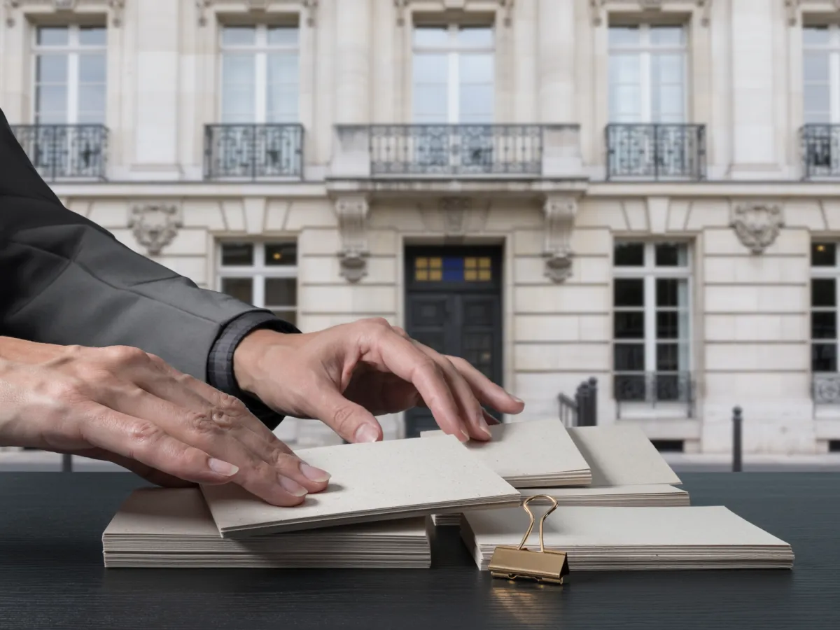 Conceptual editorial scene of Parisian financial architecture and unmarked papers, representing higher French government borrowing costs.